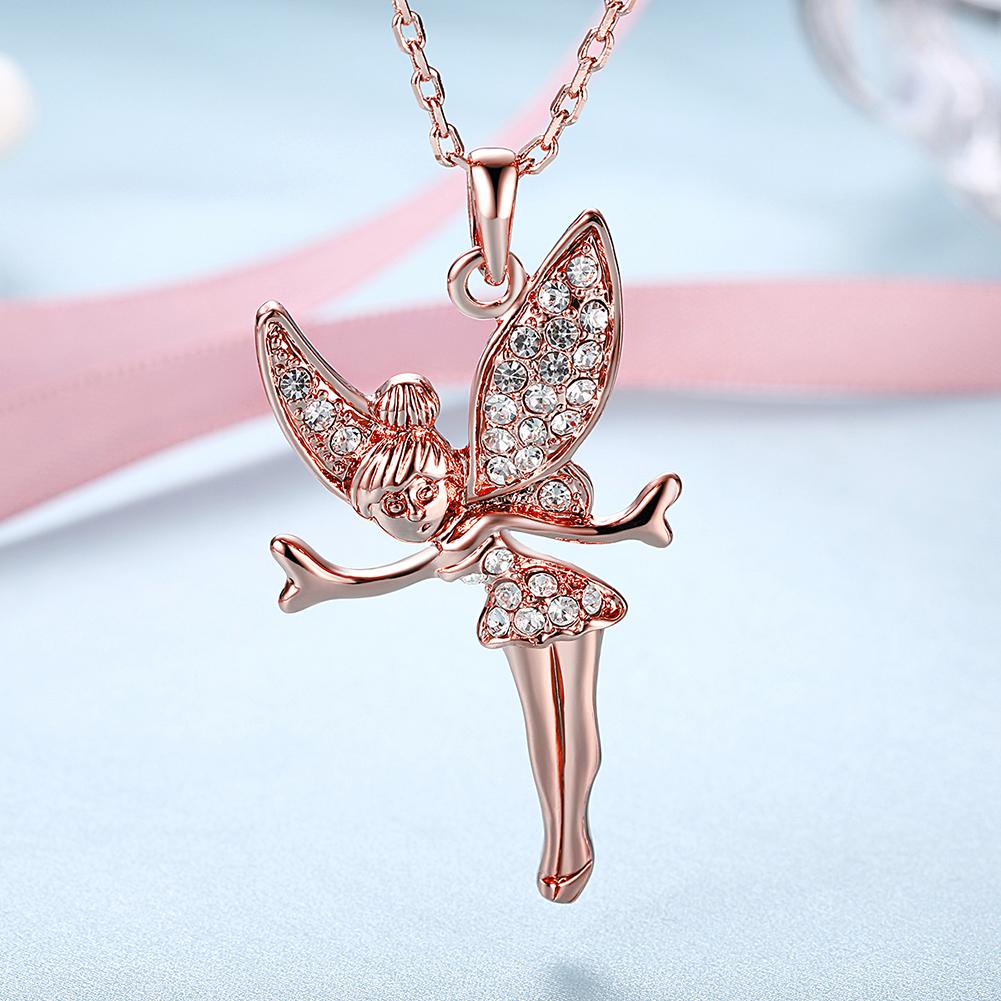 18K Rose Gold Plated Swarovski Elements Flying Angel Necklace