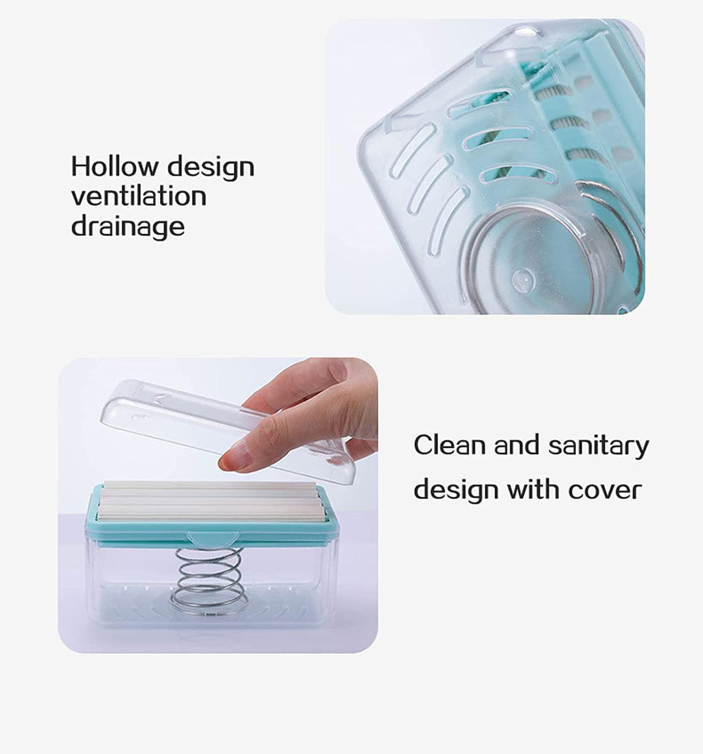 Jippco Multi Functional Portable Soap Bar Box Dispenser with Rubber Roller Foaming Soap Saver with Drain Holes and Spring Travel Soap Holder Soap Dish for Home Bathroom Kitchen Countertop