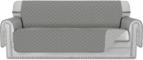 CULTIVER Triple Seater Reversible Quilted Sofa Cover, 3 Seater Sofa Cover for Living Room/Drawing Room, Washable with Straps. Useful with Kids, Dogs, Pets (Three Seater, Light and Dark Grey)