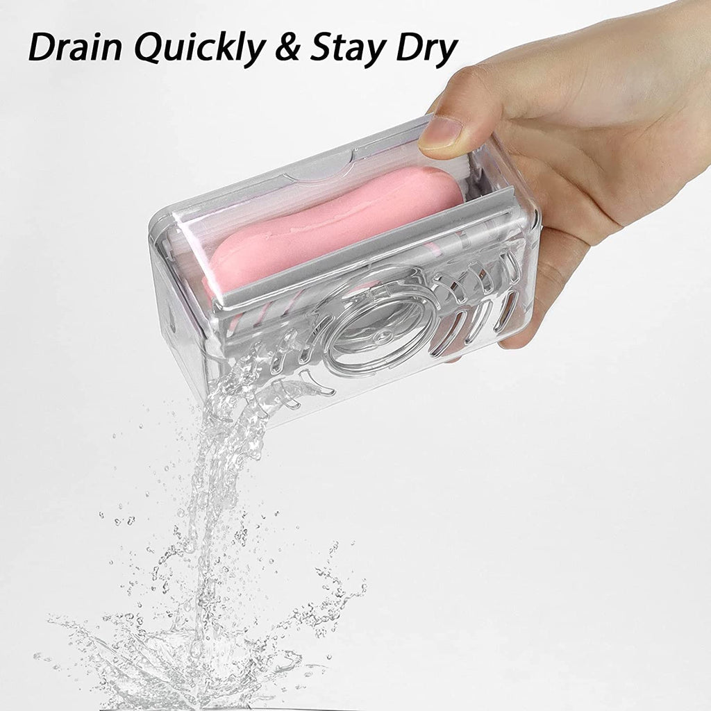Jippco Multi Functional Portable Soap Bar Box Dispenser with Rubber Roller Foaming Soap Saver with Drain Holes and Spring Travel Soap Holder Soap Dish for Home Bathroom Kitchen Countertop
