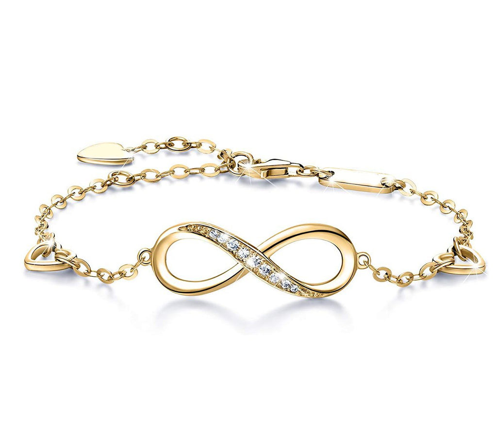 White Swarovski Elements Infinite Pendant Chain Bracelet in 14K Gold Plating
