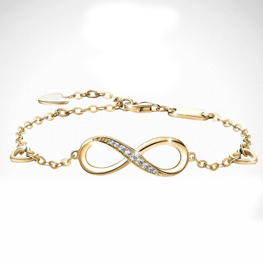 White Swarovski Elements Infinite Pendant Chain Bracelet in 14K Gold Plating