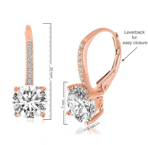 Asscher Cut Swarovski Elements Pav'e Leverback Earrings in 14K Rose Gold