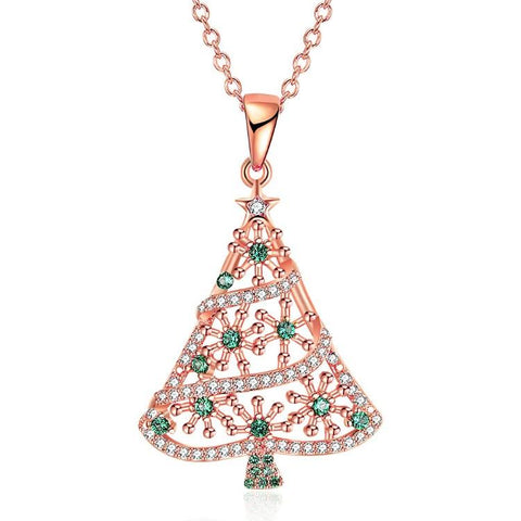 18K Rose Gold Plated Christmas Tree Green Ornaments Necklace
