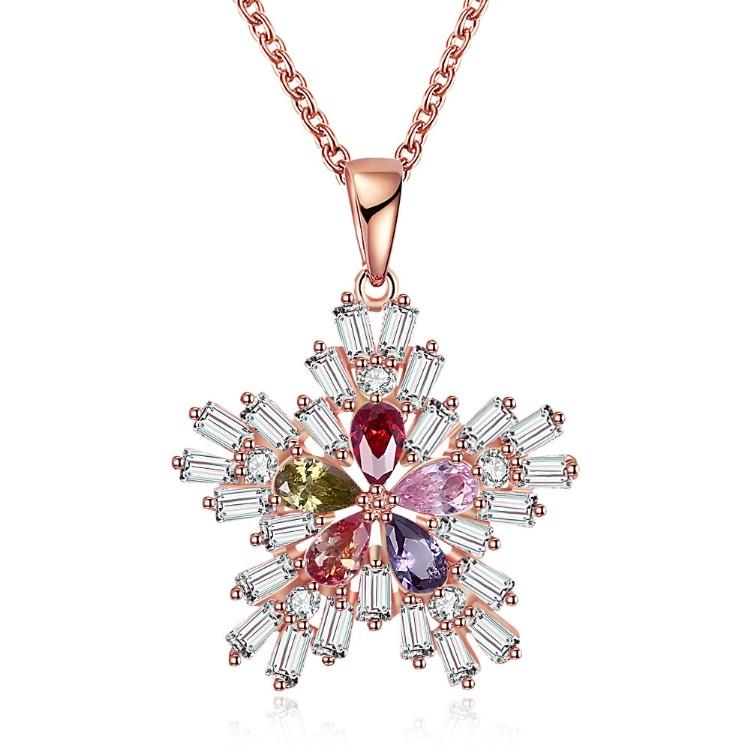 Five Stone Winter Snowflake Necklace set in 18K Rose Gold Plated