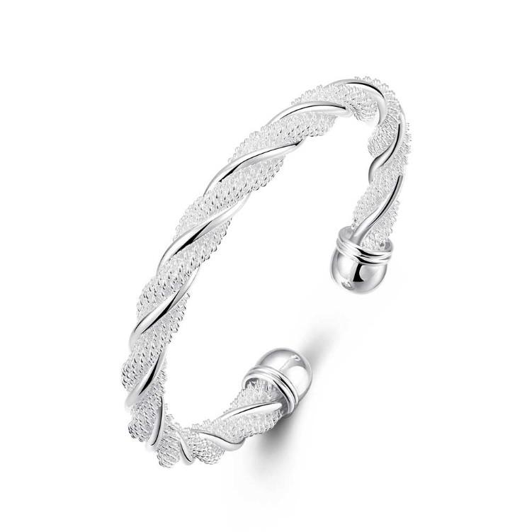 Twisted Mesh Silver Cuff Adjustable Bracelet