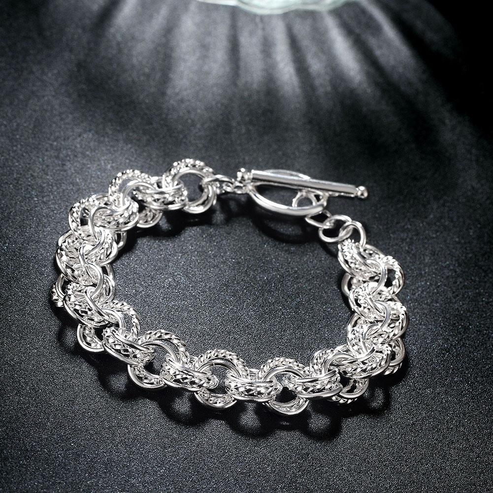 Silver Duo Mesh Knot Toggle Clasp Bracelet