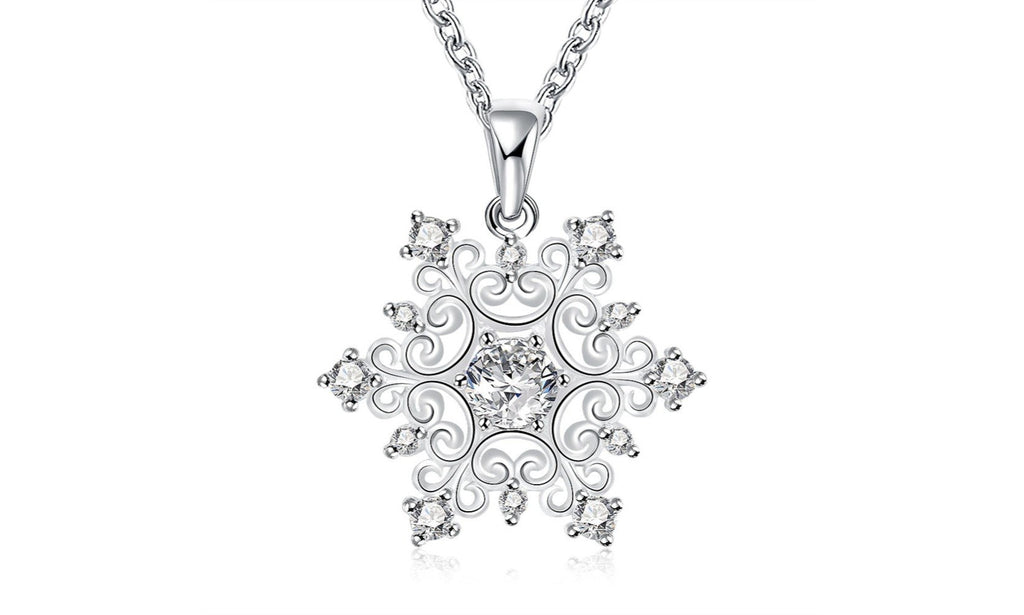 18K White Gold Plated Swarovski Elements Snowflake Necklace