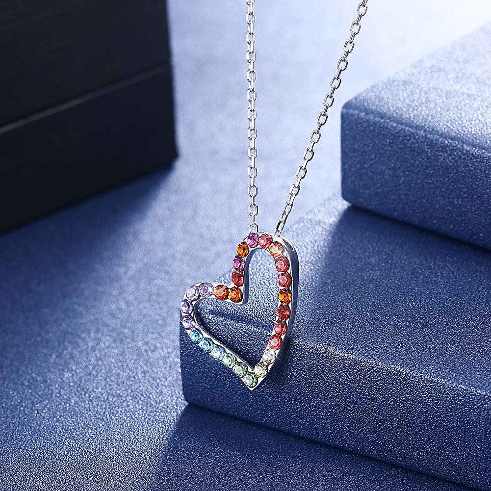 Sterling Silver Rainbow Heart Necklace made with Swarovski Crystals